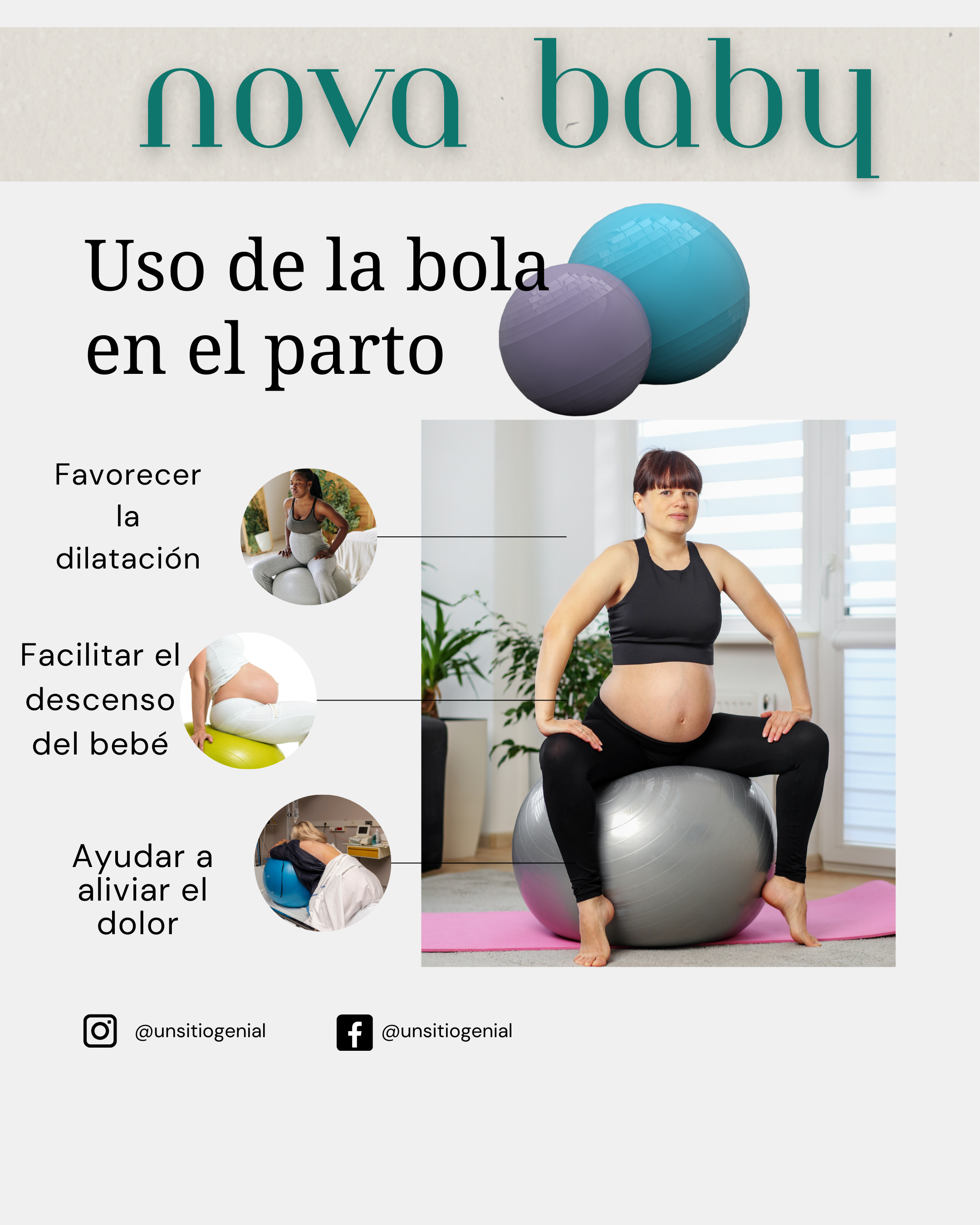Mujer usando bola de Pilates durante el embarazo